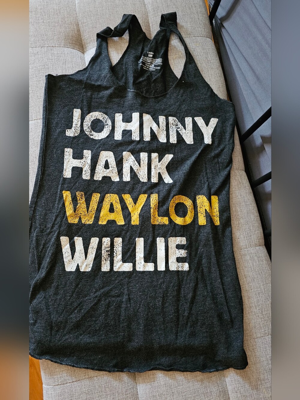 Graphic Tank Top - JOHNNY HANK WAYLON WILLIE - Black & Yellow
